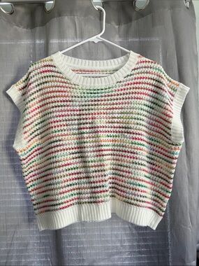 SHEIN White Multicolor Knit Sleeveless Sweater Vest